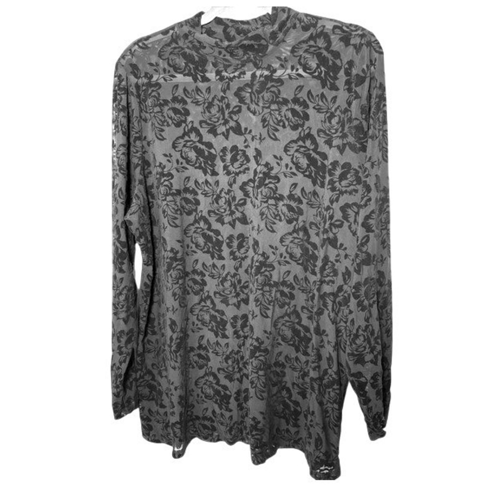 Torrid Mesh Top‎ Women 3X Black Excellent Flocked Floral Mock Neck Long Sleeve